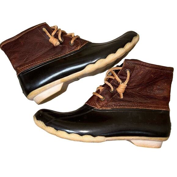 Sperry Speedy Duck Boots lace up leather two tone brown ankle rain/snow SZ 8 - Picture 4 of 8